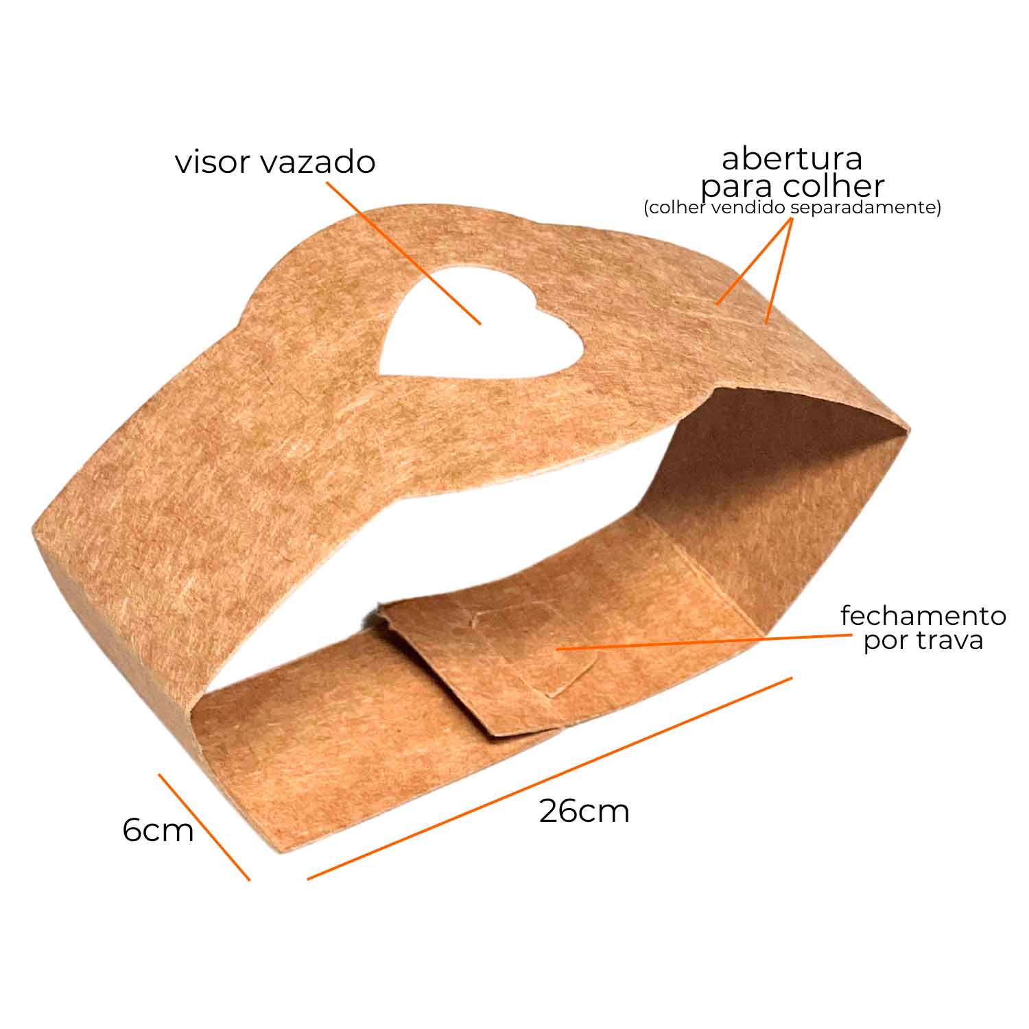 Cinta p/ Bolo Forneavel 80 g c/ Visor de Coração Kraft (26 x 6 cm) - 100 Unidades