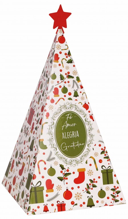 Caixa Arvore p/ Panetone 100g Magia De Natal (14,2 x 14,2 x 24,5 cm) - 3 Unidades