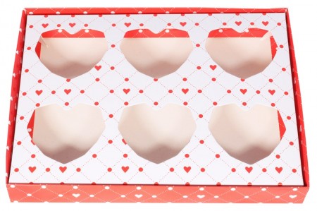 Caixa Degustação Coração Lapidado Vermelho/Branco c/ 6 cavidades -  5 unidades