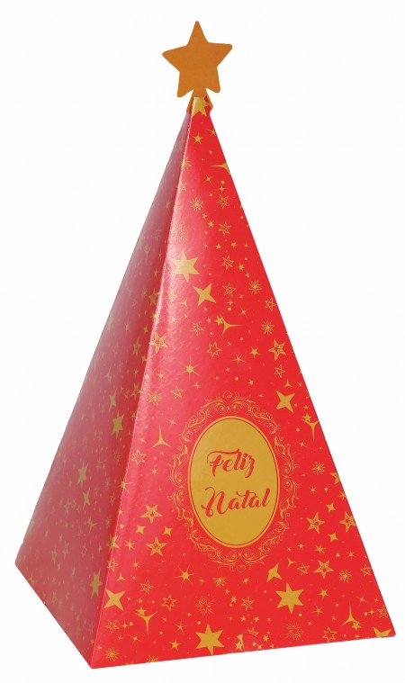 Caixa Arvore p/ Panetone 500g Natal Brilhante (20,2 x 20,2 x 35,6 cm) - 3 Unidades