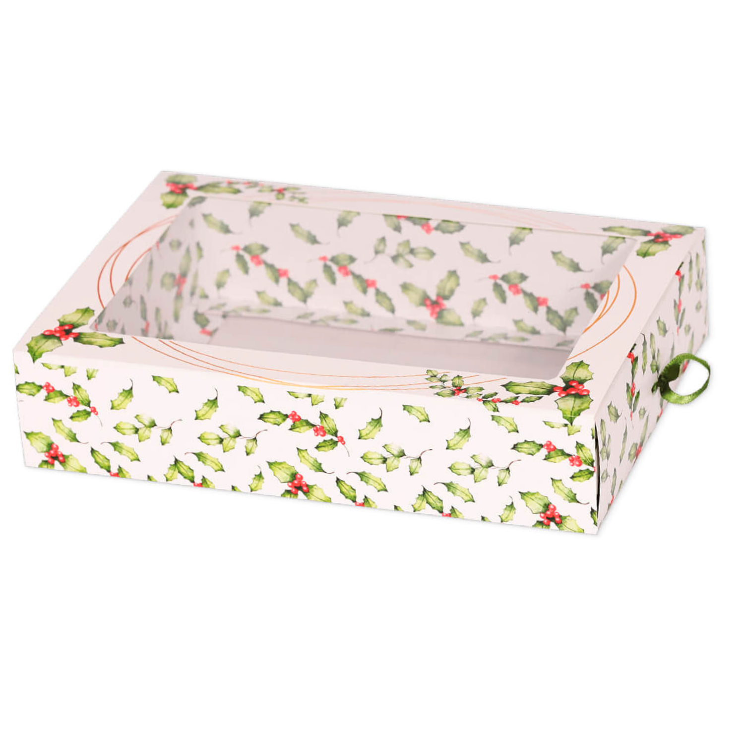 Caixa Brigadeiro Gaveta c/ Fita GG Folhas Natalinas (22 x 15,5 x 5,2 cm) - 5 Unidades