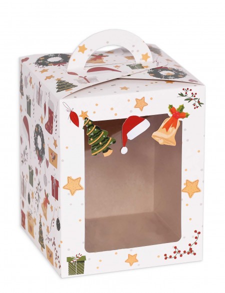 Caixa Panetone c/ Visor 500g Presentes Natalinos (15 x 15 x 17 cm) - 10 Unidades