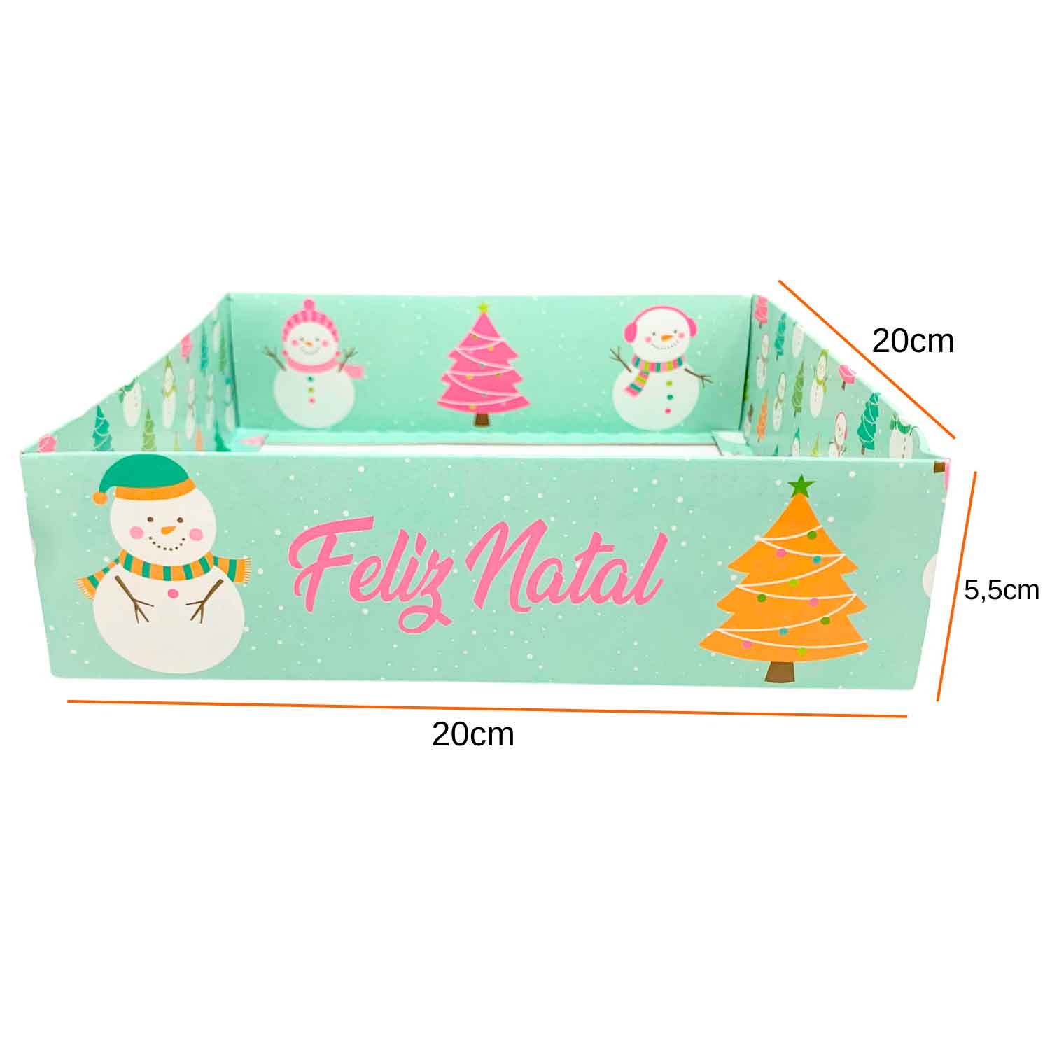 Caixa Cesta Presente (20 x 20 x 5,6 cm) Boneco de neve Candy - 1 unidade