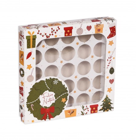 Caixa p/ 25 Brigadeiro (20 x 20 x 4 cm) Presentes Natalinos - 1 Unidade