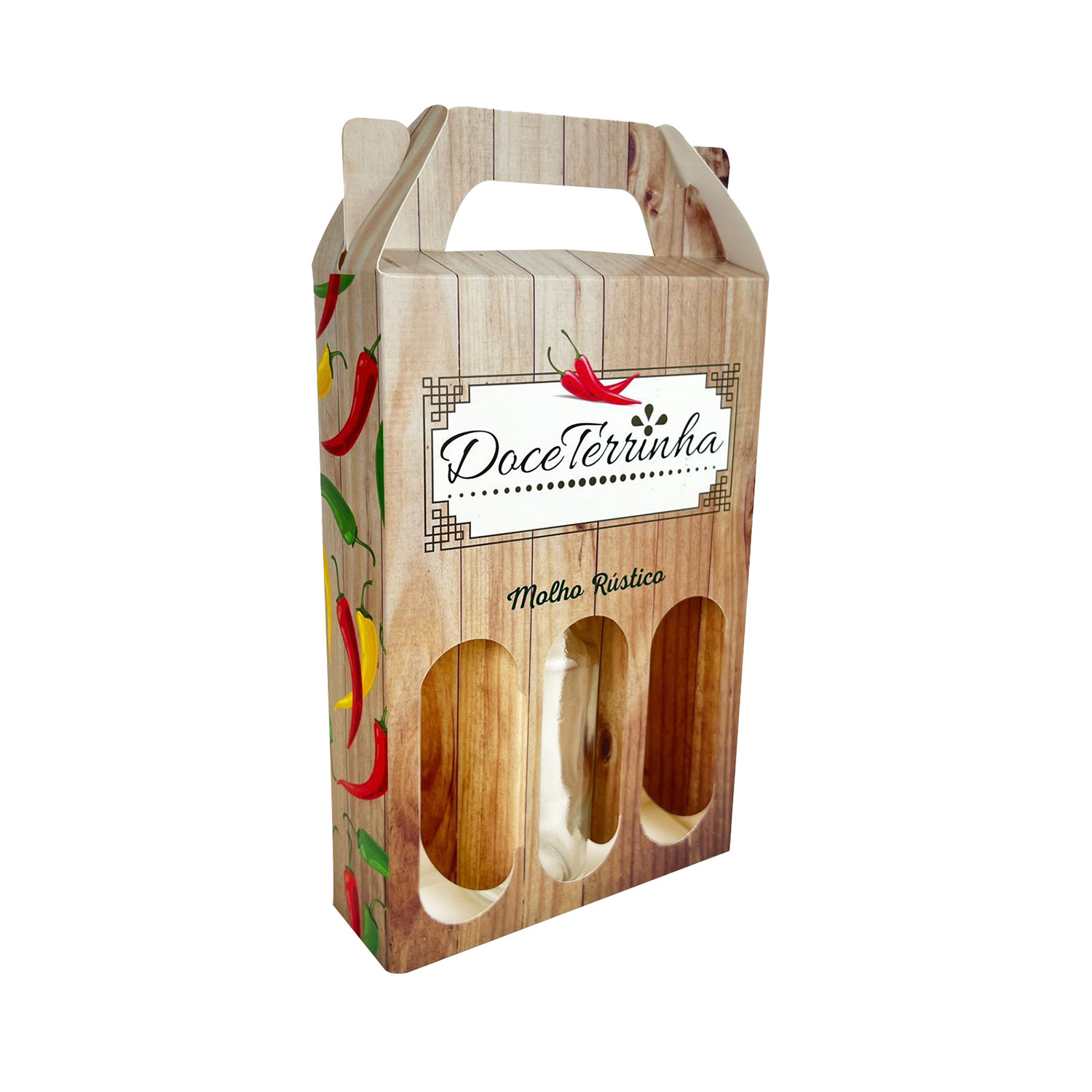 Embalagem Para Vidros de Pimenta c/ berço (12 x 4 x 18 cm) Personalizado