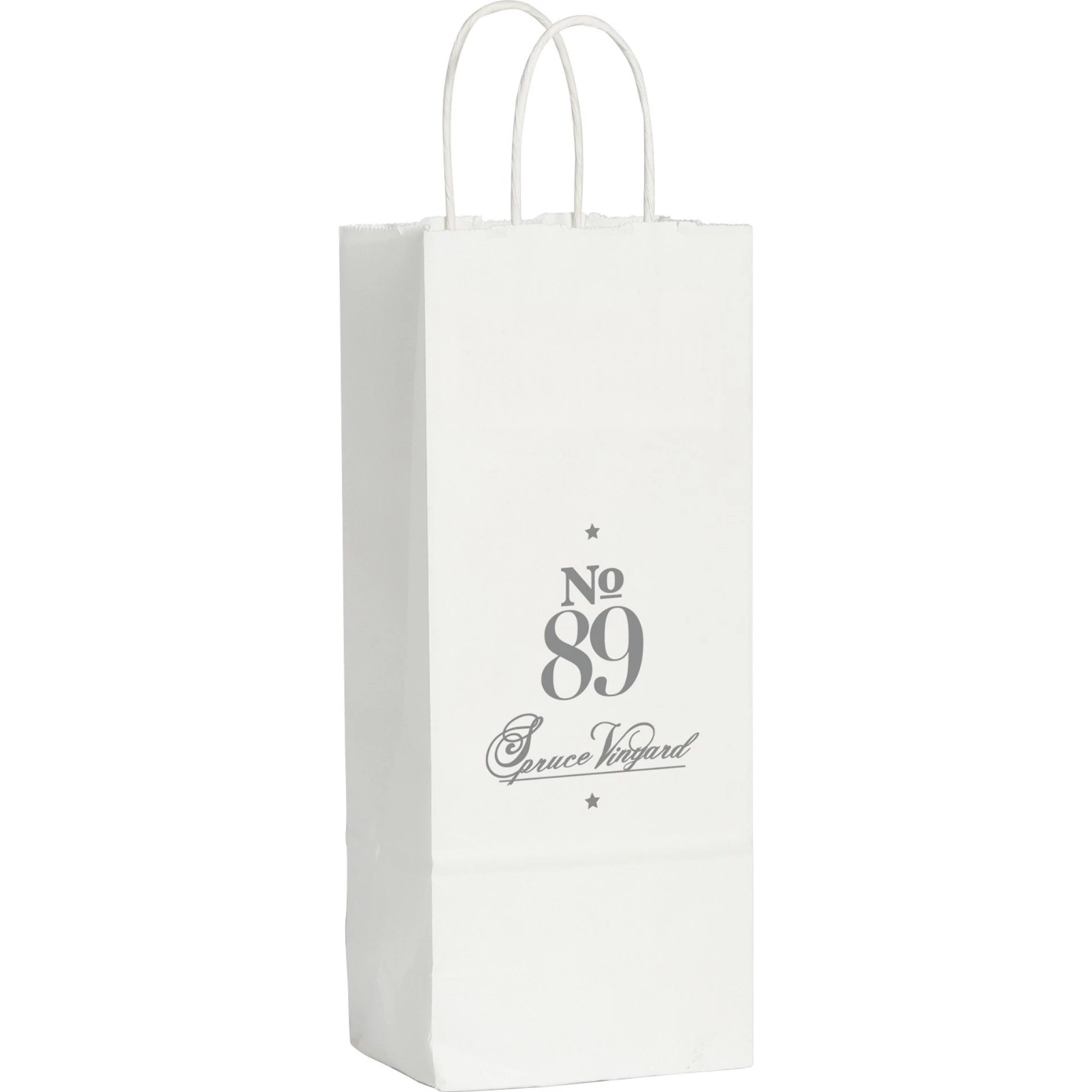 Sacola Kraft Branca 90 grs c/ alça papel torcido p/ Bebibas, vinho Garrafa (12 x 8 x 38 cm) Personalizada