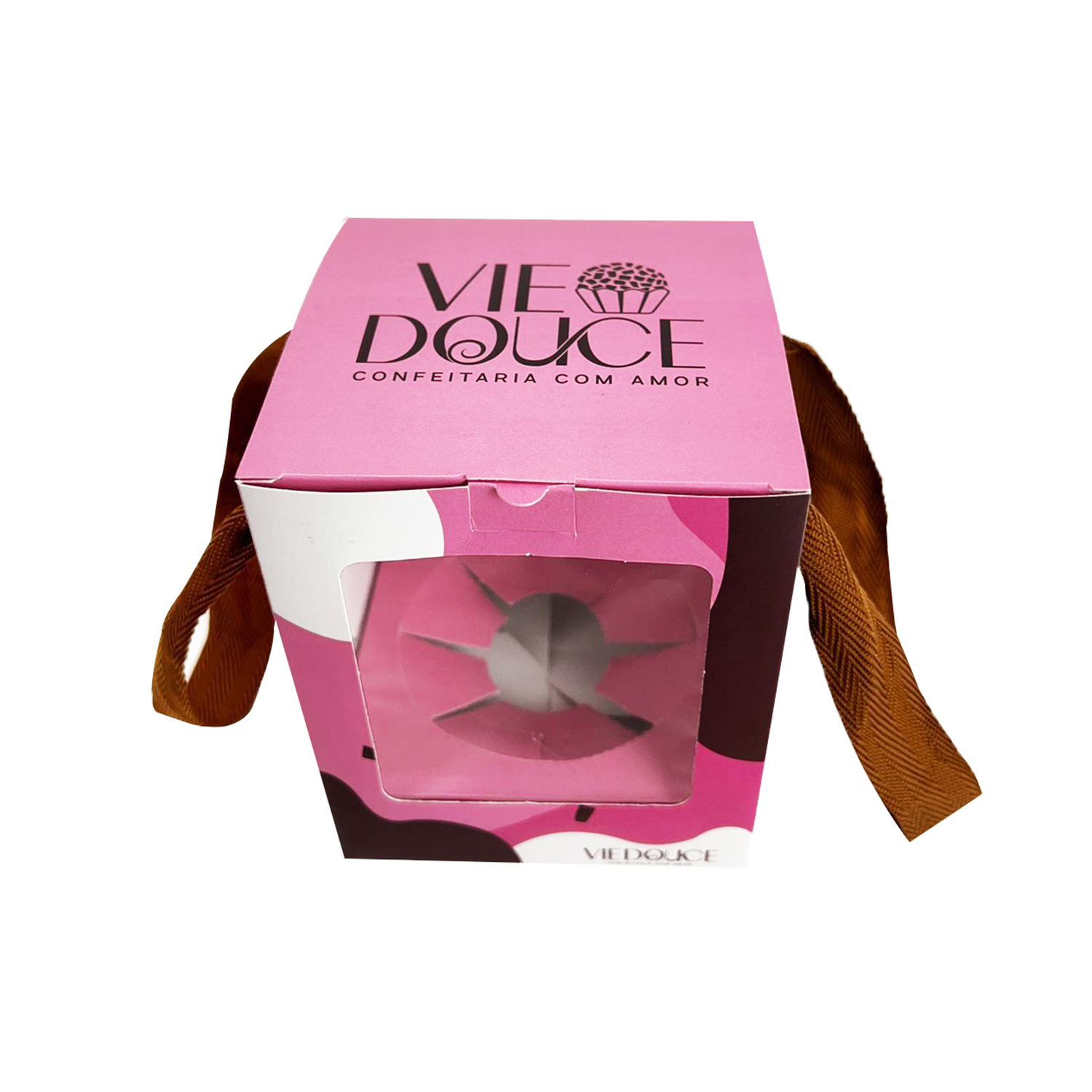 Embalagem Para Panetone c/ Visor de Acetato e Alça (14,5 x 14,5 x 18 cm) Personalizado
