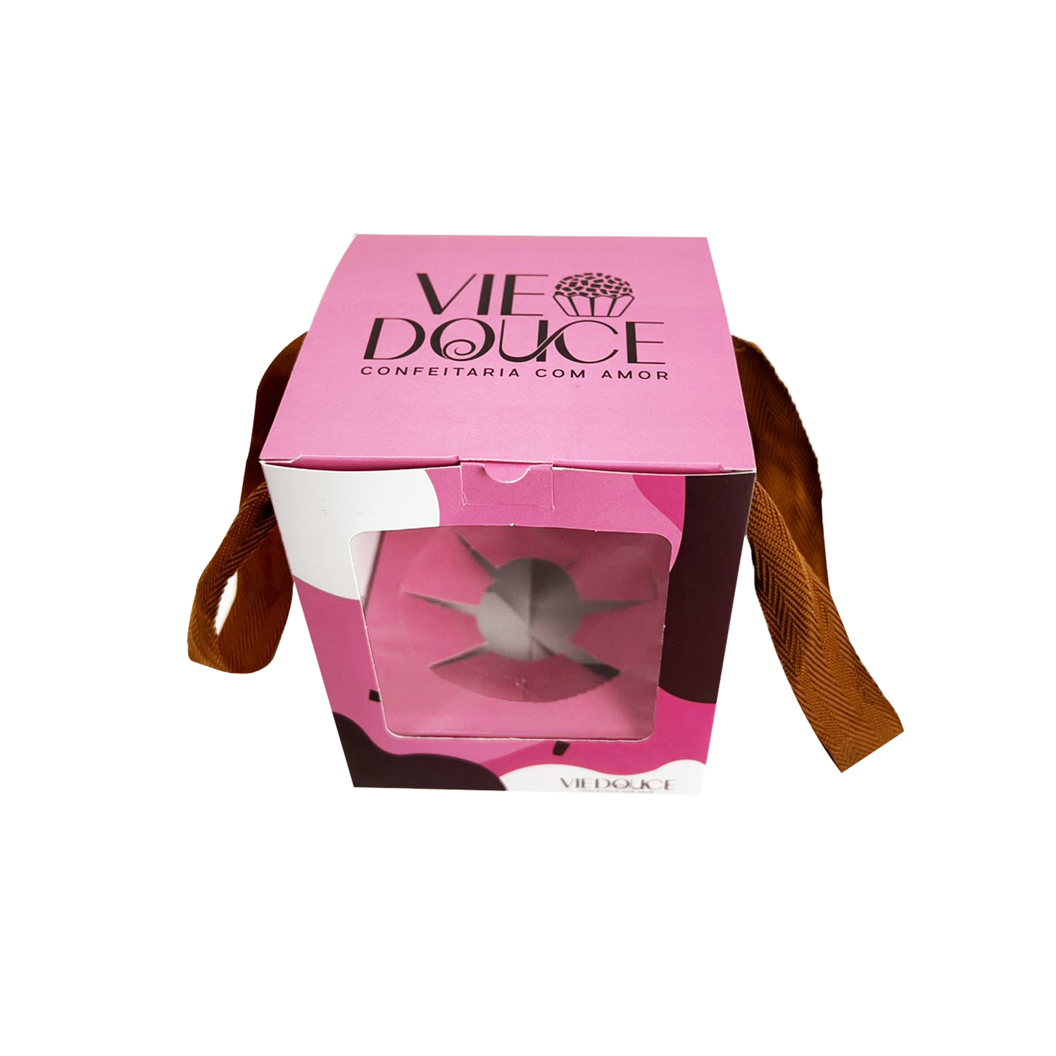 Embalagem Para Panetone c/ Visor de Acetato e Alça (11,5 x 11,5 x 14 cm) Personalizado