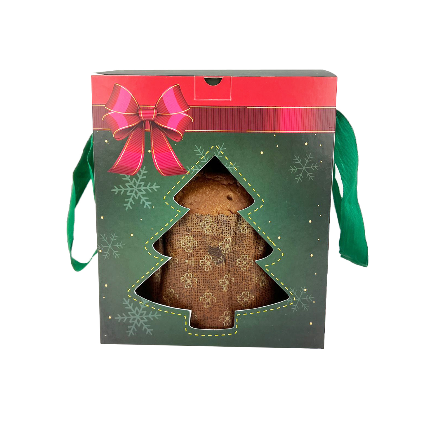 Embalagem para panetone até 1kg (17 x 17 x 20 cm) visor vazado com alça Personalizada