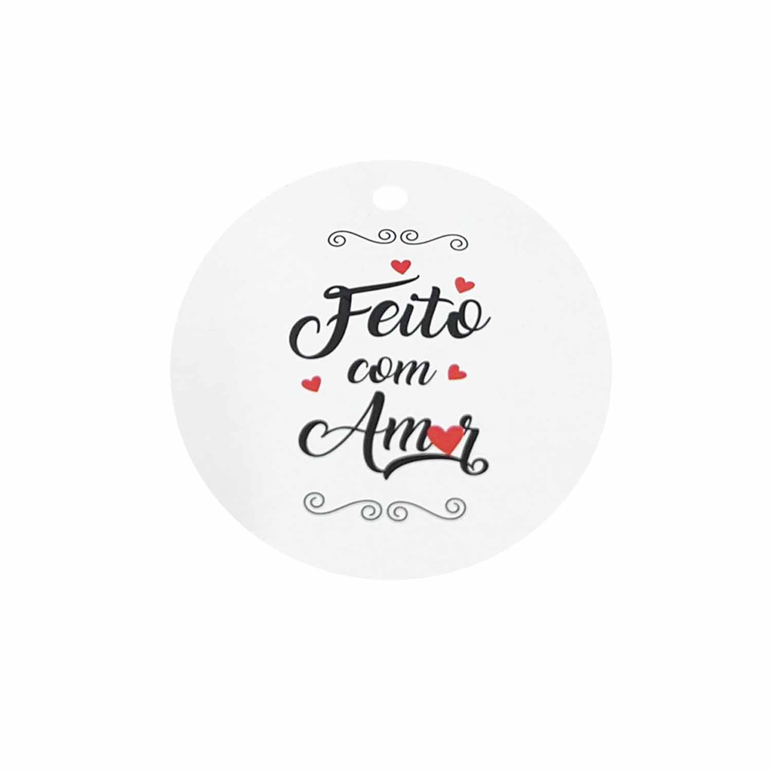 Tag Redonda Feito com Amor (6 x 6 cm) - 100 Unidades