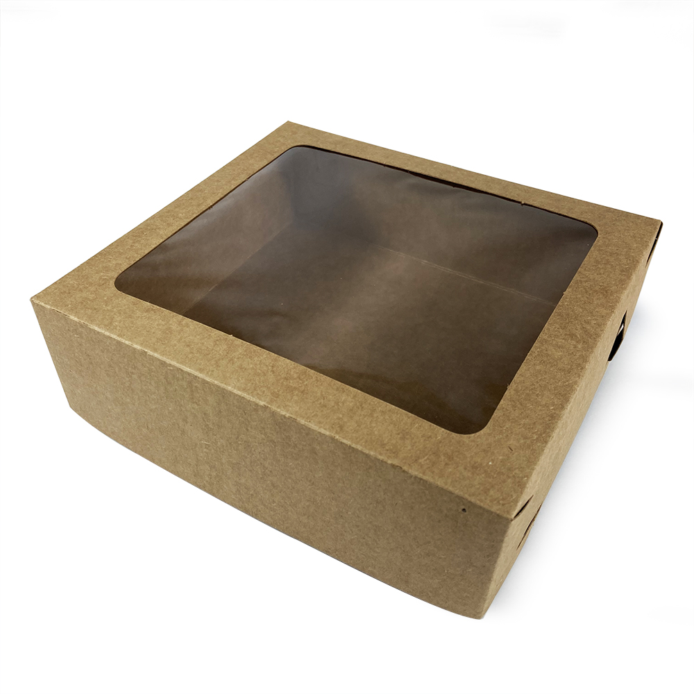 Embalagem Multiuso Kraft (20 x 18 x 6 cm) c/ VIsor de Acetato Laminada e Divisoria Kraft - 100 unidades