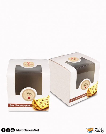 Caixa Panetone 500g c/ Visor Vazasdo (16 x 15,5 x 15,5 cm)  Personalizado