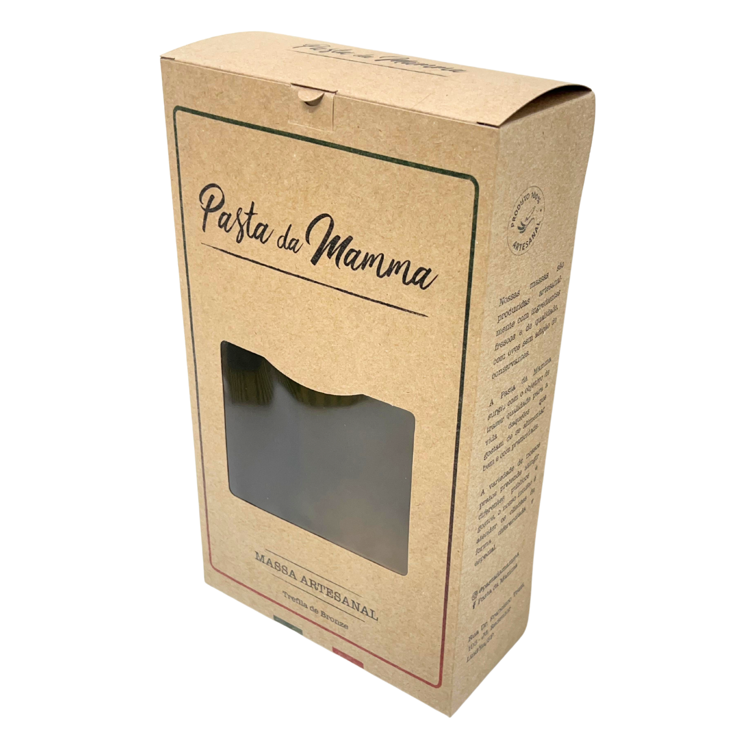 Embalagem Para Massas artesanais c/ Visor Vazado (14,5 x 6,5 x 25 cm) Personalizada