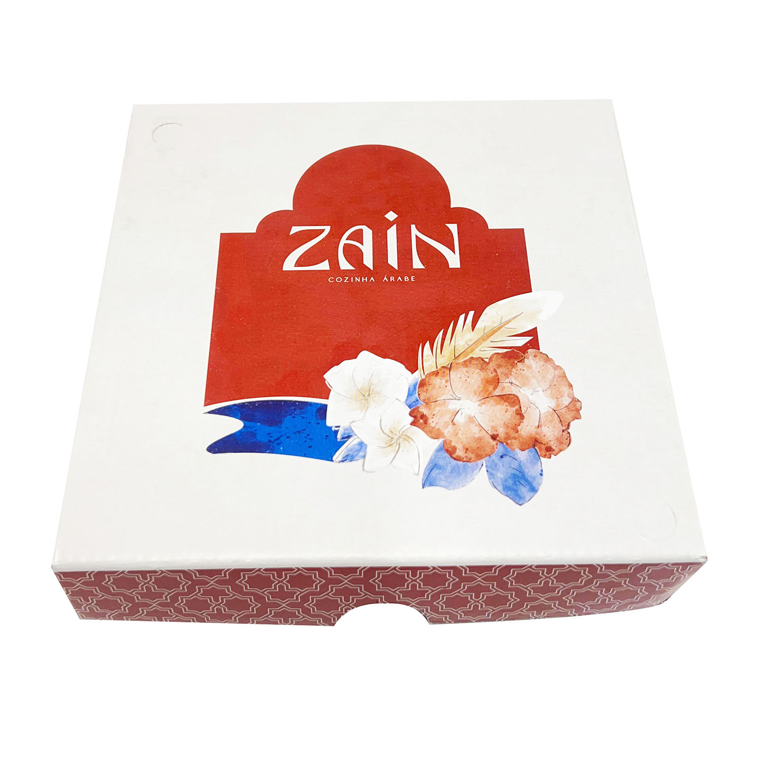 Caixa para salgados, doces, Beirute empastada (17 x 17 x 3,5 cm) basculante Personalizada