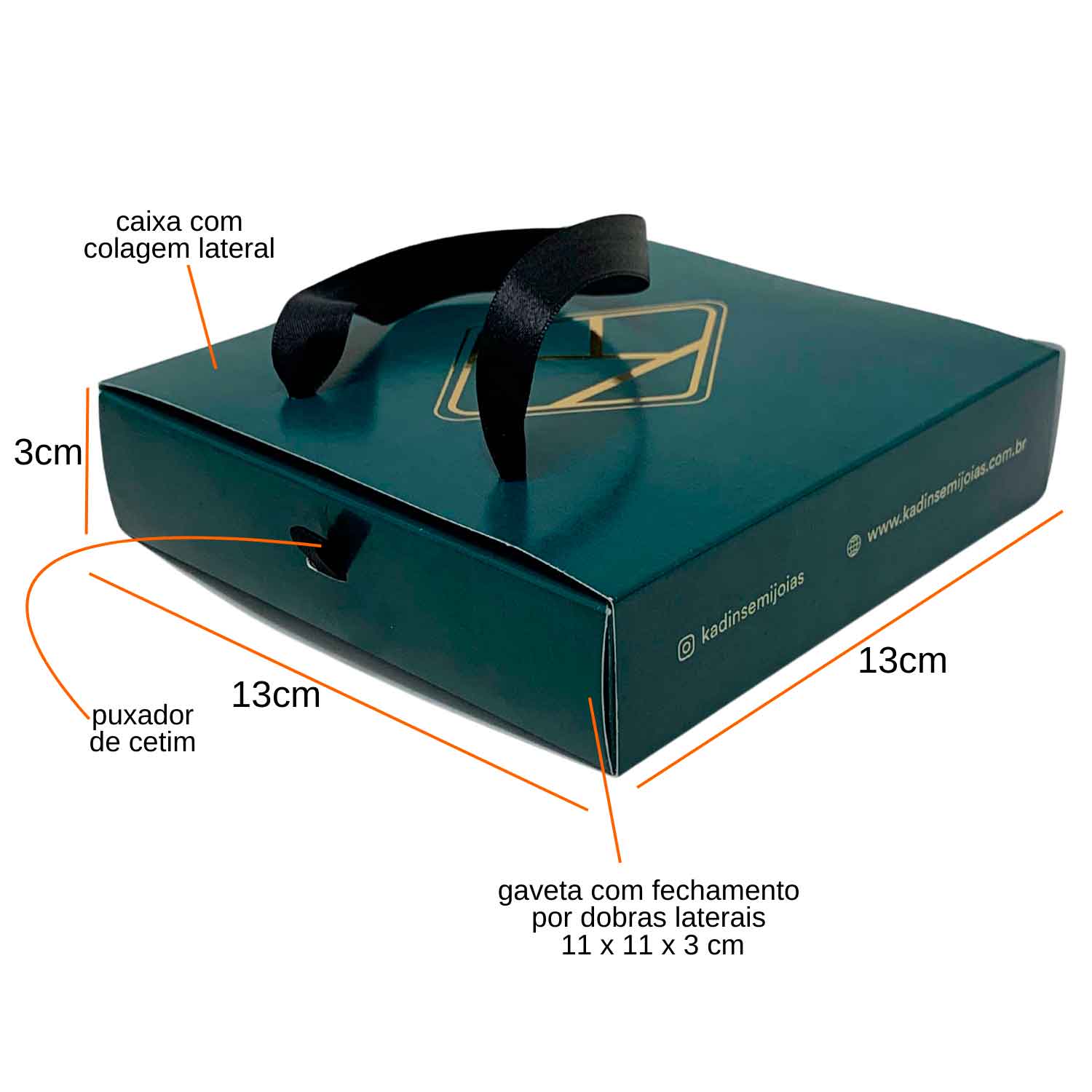 Embalagem gaveta com alça e Puxador (13 x 13 x 3 cm) Personalizada