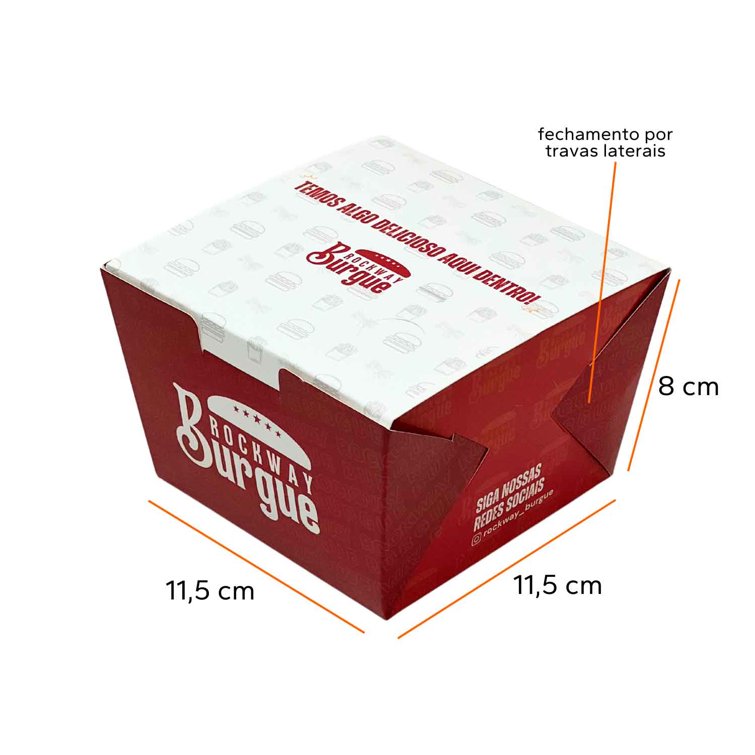 Embalagem Lanches, Hamburguer (11,5 x 11,5 x 8 cm) Personalizado