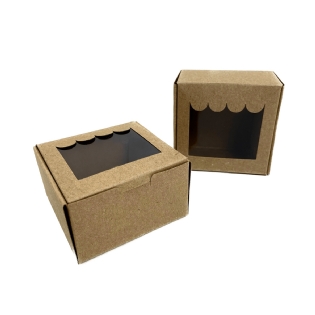 Embalagem Kraft c/ Visor (8 x 8 x 4,5 cm) Lisa - 100 Unidades