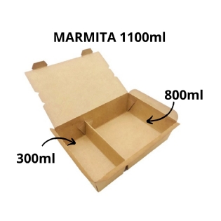 Embalagem Marmita Delivery 1100ml (20,5 x 14,5 x 5cm) Kraft – 100 unidades