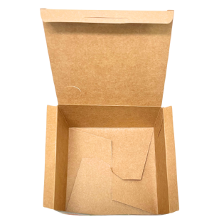 Apresentação da embalagem para delivery de lanches em uso.