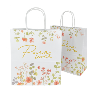 Sacola Kraft Branca (27 x 16,5 x 26 cm) Para Você - 100 Unidades
