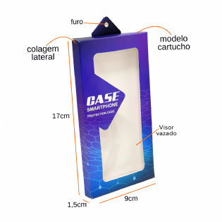 Embalagem Para Capinha de Celular c/ Vizor Vazado (9 x 1,5 x 17 cm) Personalizada