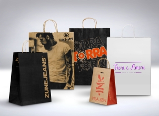 Sacola Kraft c/ Alça Colorida (22 x 11,5 x 34 cm) Personalizada