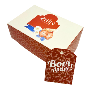 Embalagem personalizada para marmitas de 500 ml, com laminação interna, decorada com a tag "Bom Apetite!", dimensões 15 x 10 x 5 cm, ideal para entrega de alimentos