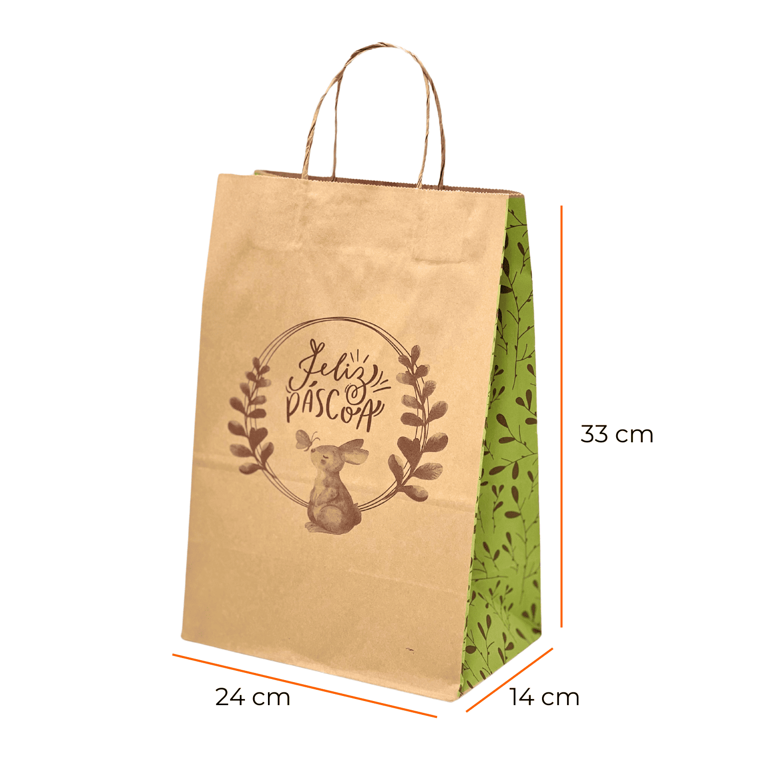 Sacola Kraft Pascoa Charme (24 x 14 x 33 cm) - 100 Unidades