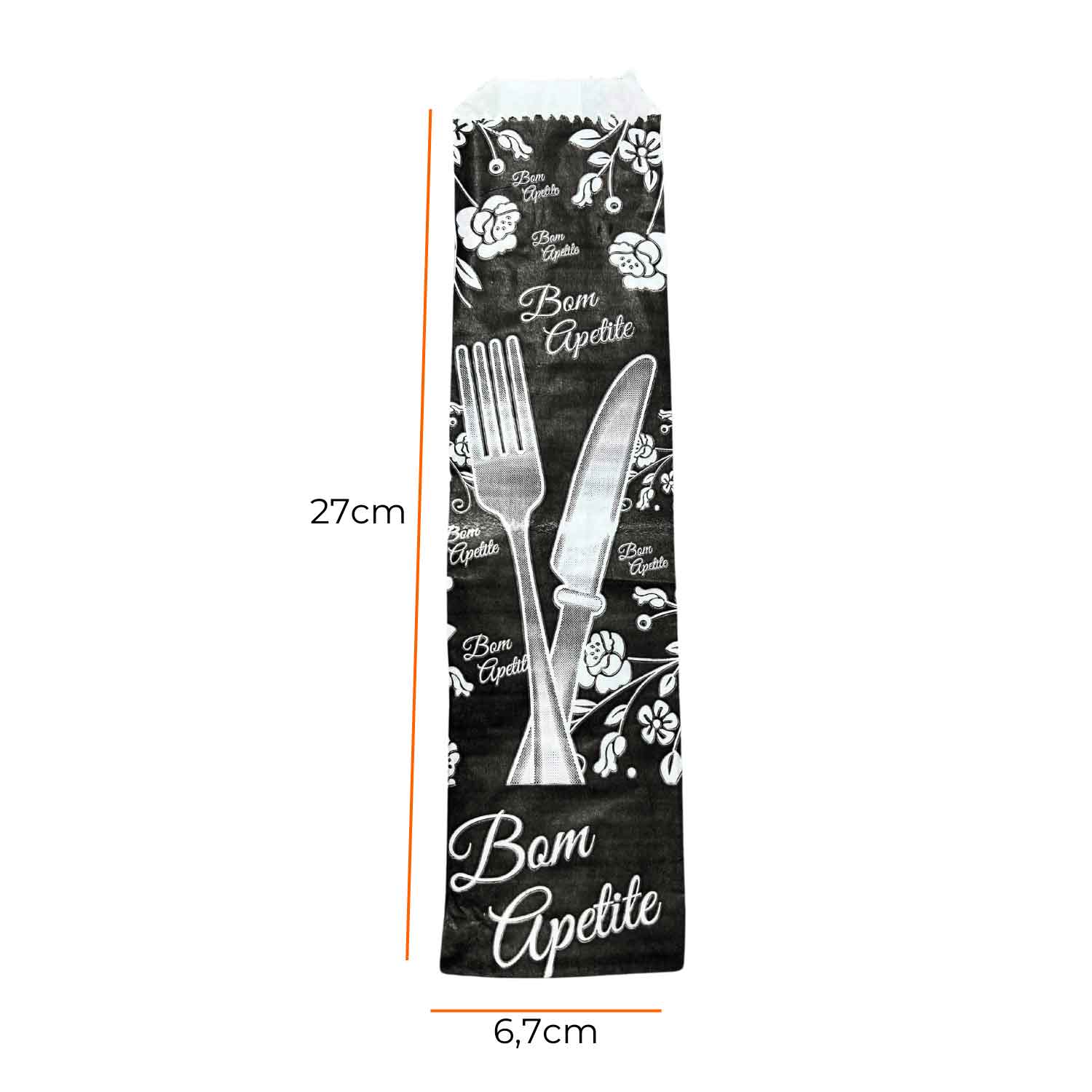 Saquinho talher (25 x 8 cm) Kraft 30 grs p/ Preto  - 500 unidades