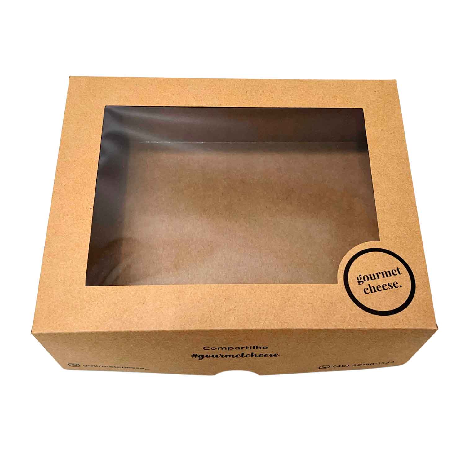 Embalagem Kraft c/ Visor Vazado Tampa e Fundo (25 x 20 x 8 cm) Personalizada