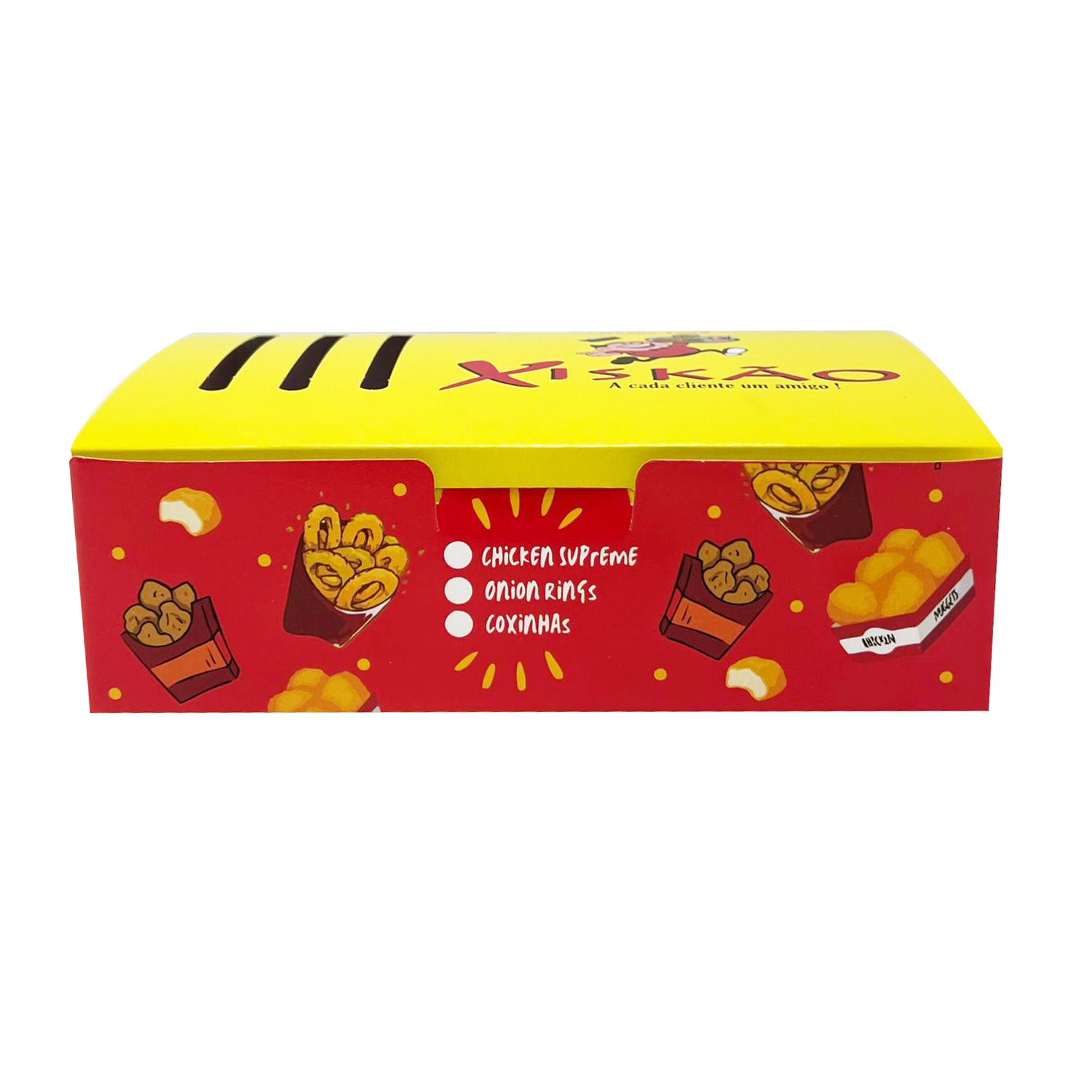 Caixa para Churros c/ 2 porta molho (17 x 12,5 x 5 cm) Personalizada