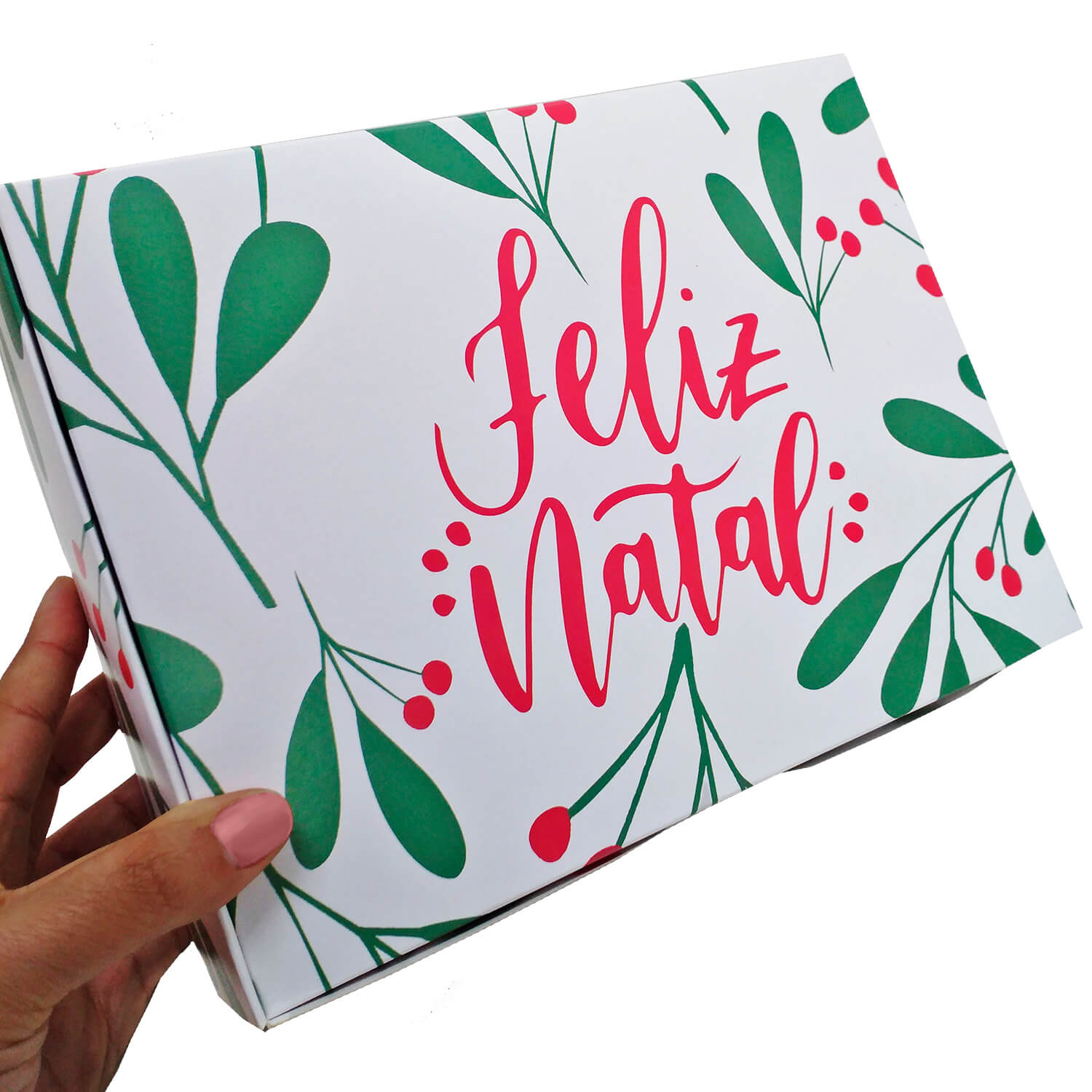 Caixa Kit Presente Folhas de Natal (24 x 18 x 8 cm) - 50 unidades