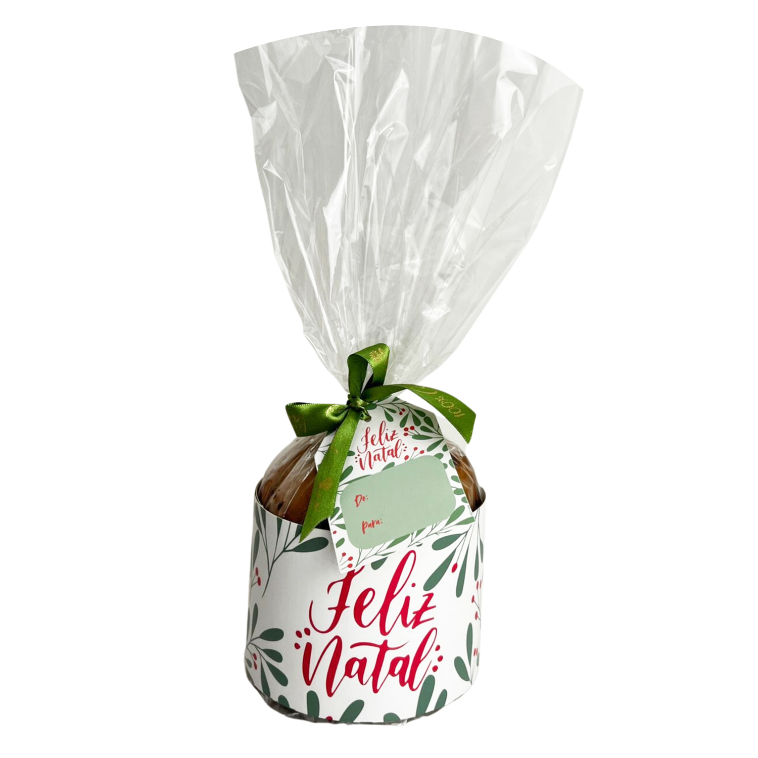 Kit Cinta e Tag p/ Panetone (500g a 1K) Folhas de Natal - 50 unidades