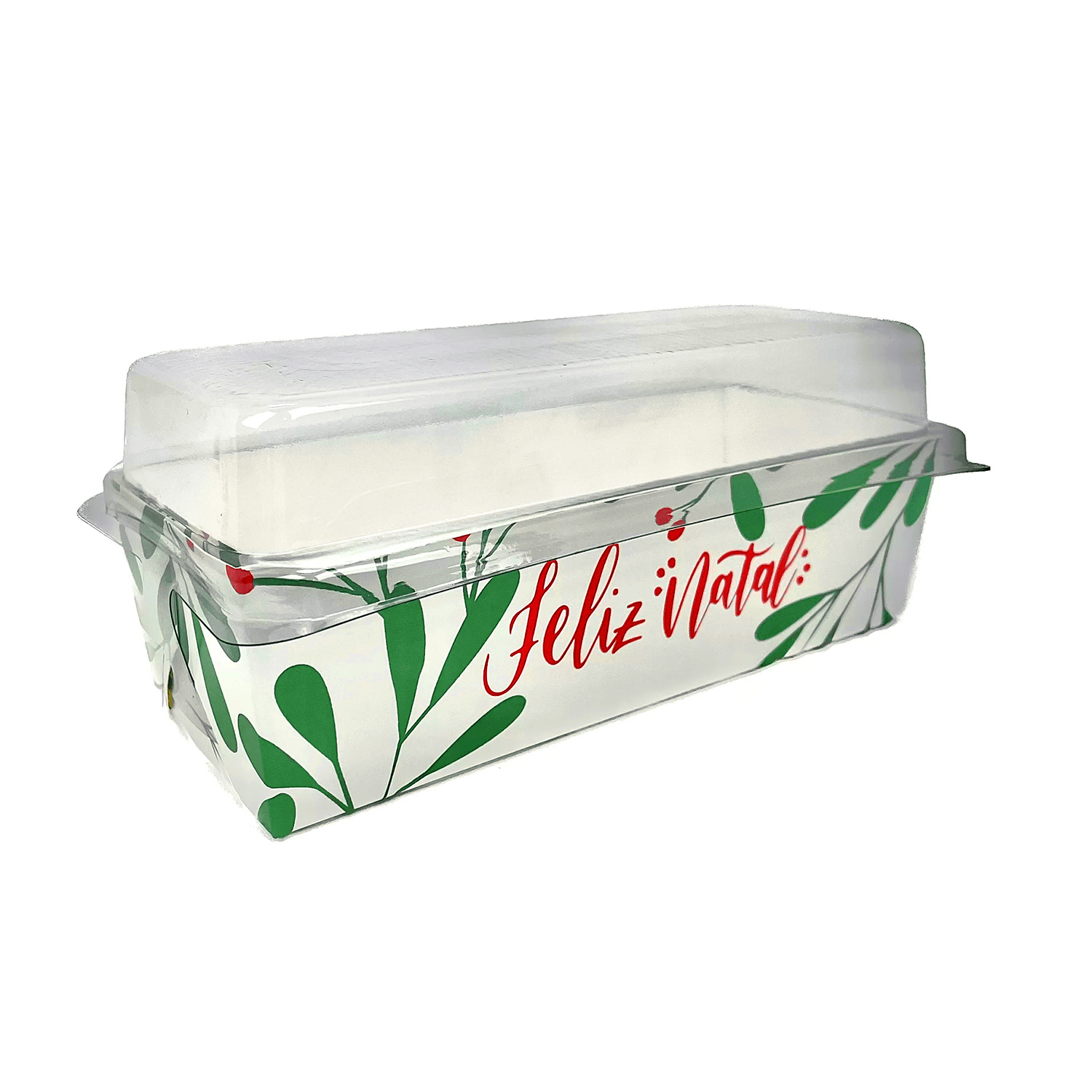 Forma Bolo Forneável 390 gr c/ tampa Folhas de Natal - 50 unidades