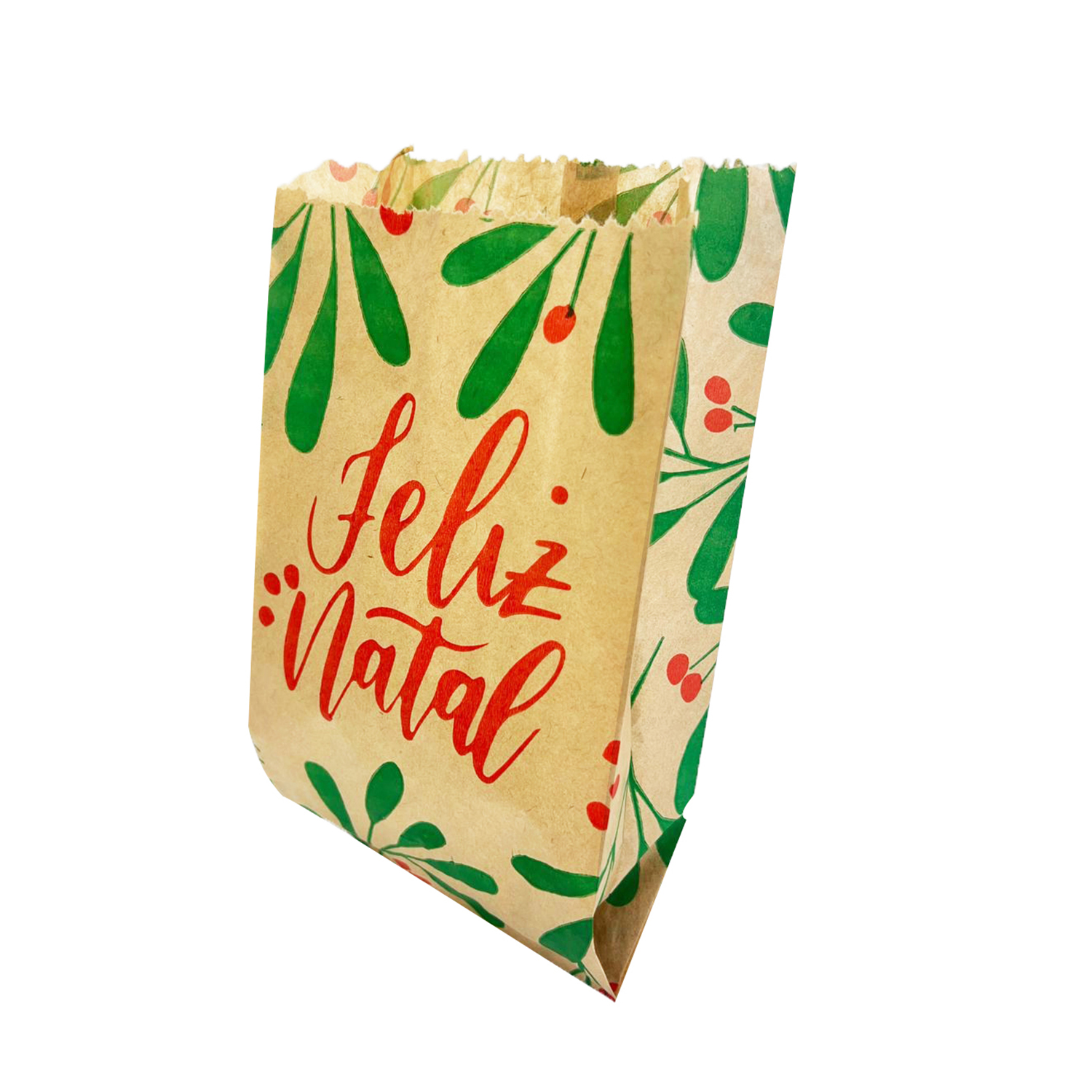 Saquinho Multiuso Pardo (10 x 5,5 x 21 cm) Folhas de Natal - 500 unidades
