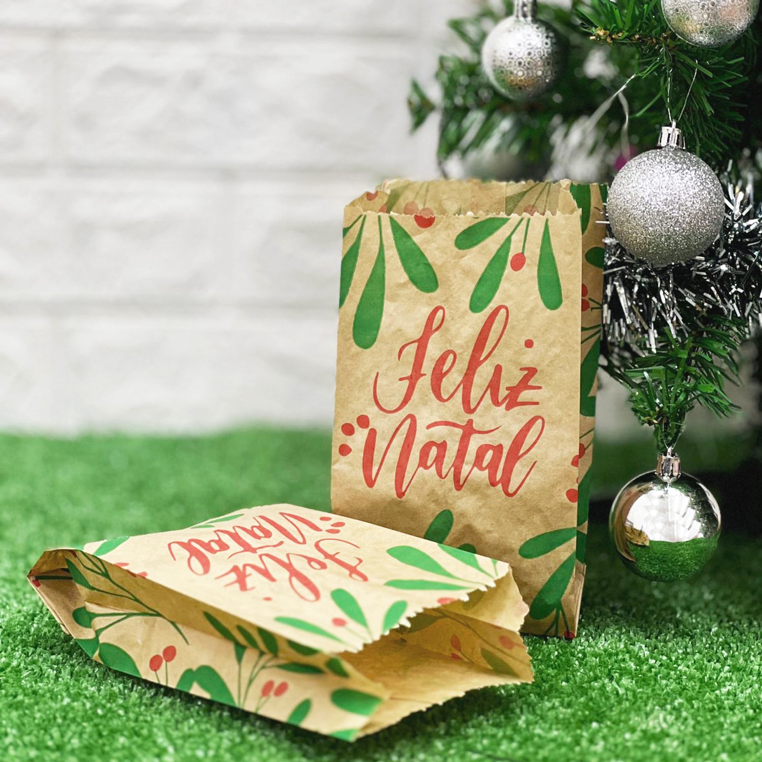 Saquinho Multiuso Pardo (10 x 5,5 x 21 cm) Folhas de Natal - 500 unidades