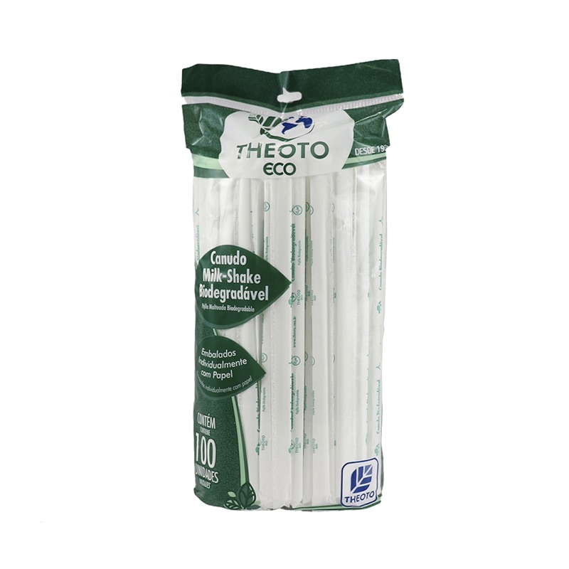 Canudo Milk Shake Plastico Biodegradável - 100 unidades