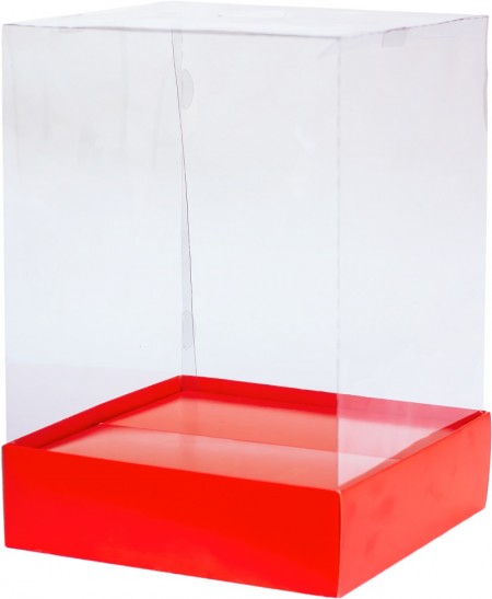 Caixa para Bolo c/ Tampa de Acetato Vermelho (20 x 20 x 28cm) - 1 unidade