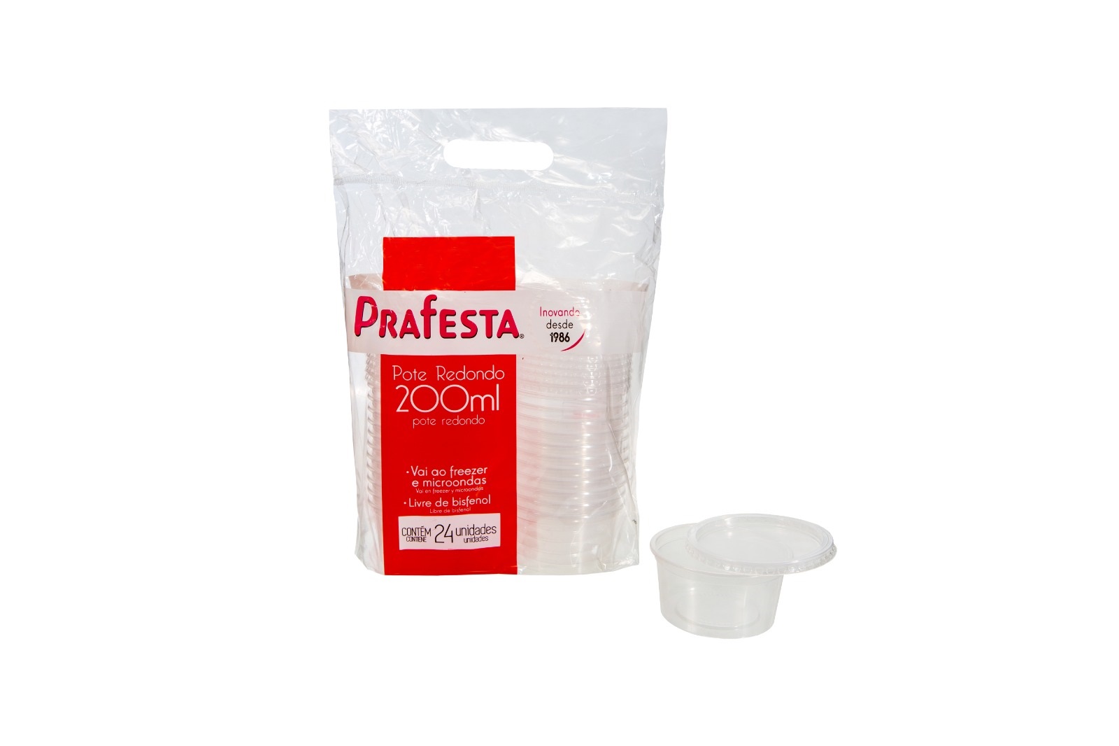 Pote Redondo C/ Tampa 200ML PraFesta - 24 Unidades