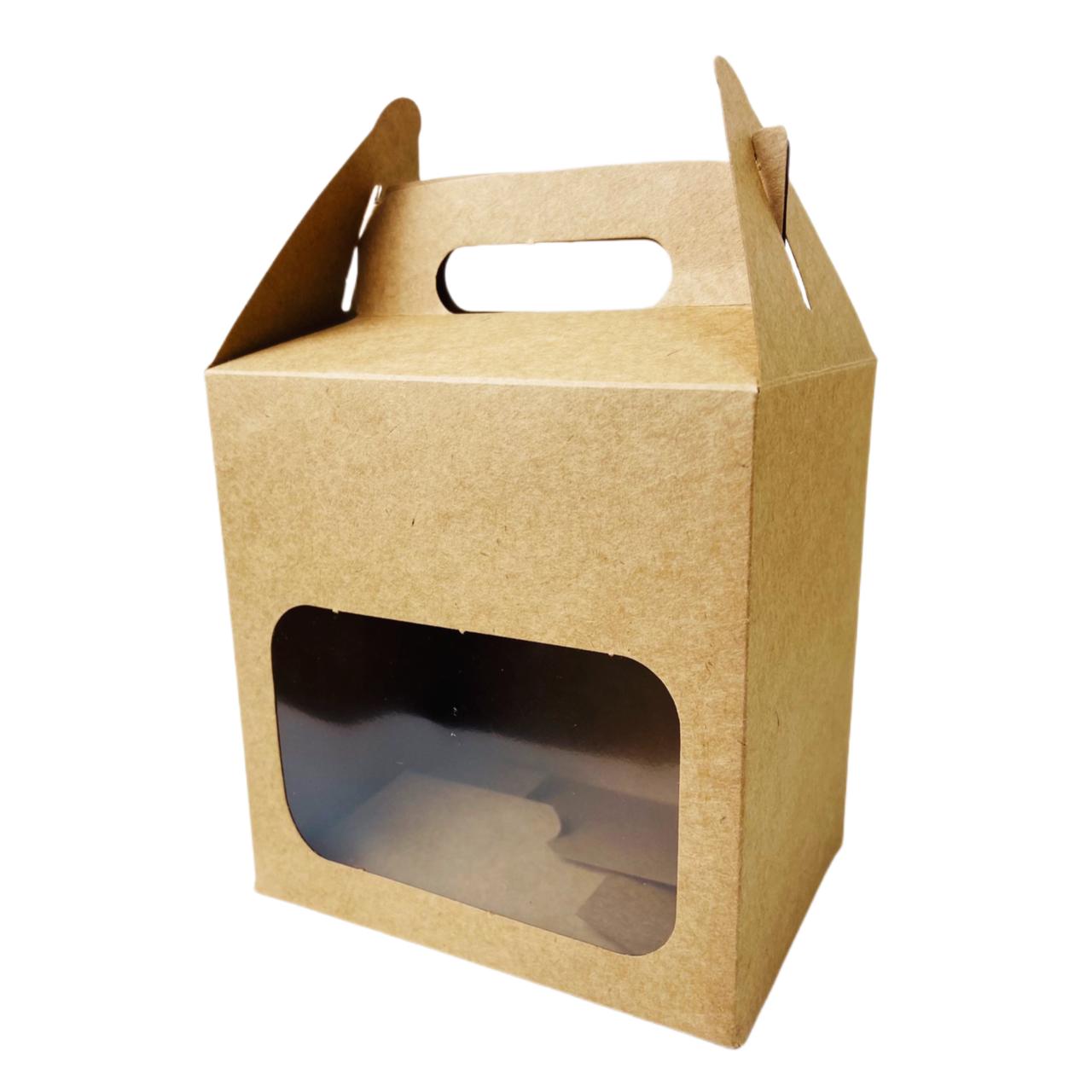 Embalagem Maletinha Kraft c/ Visor (10 x 7 x 10 cm) c/ Alça - 100 Unidades