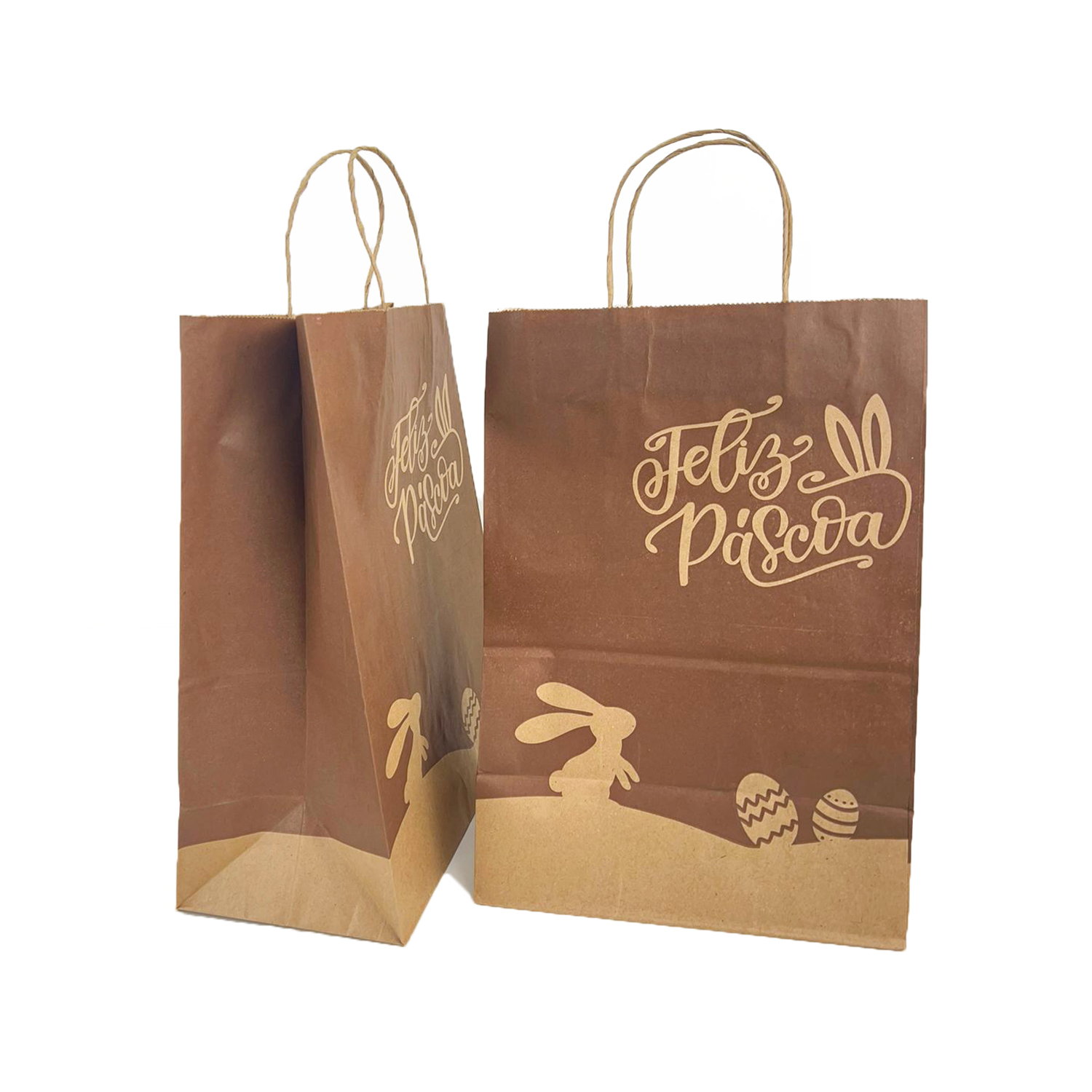 Sacola Kraft Feliz Páscoa (24 x 14 x 34 cm) - 100 unidades