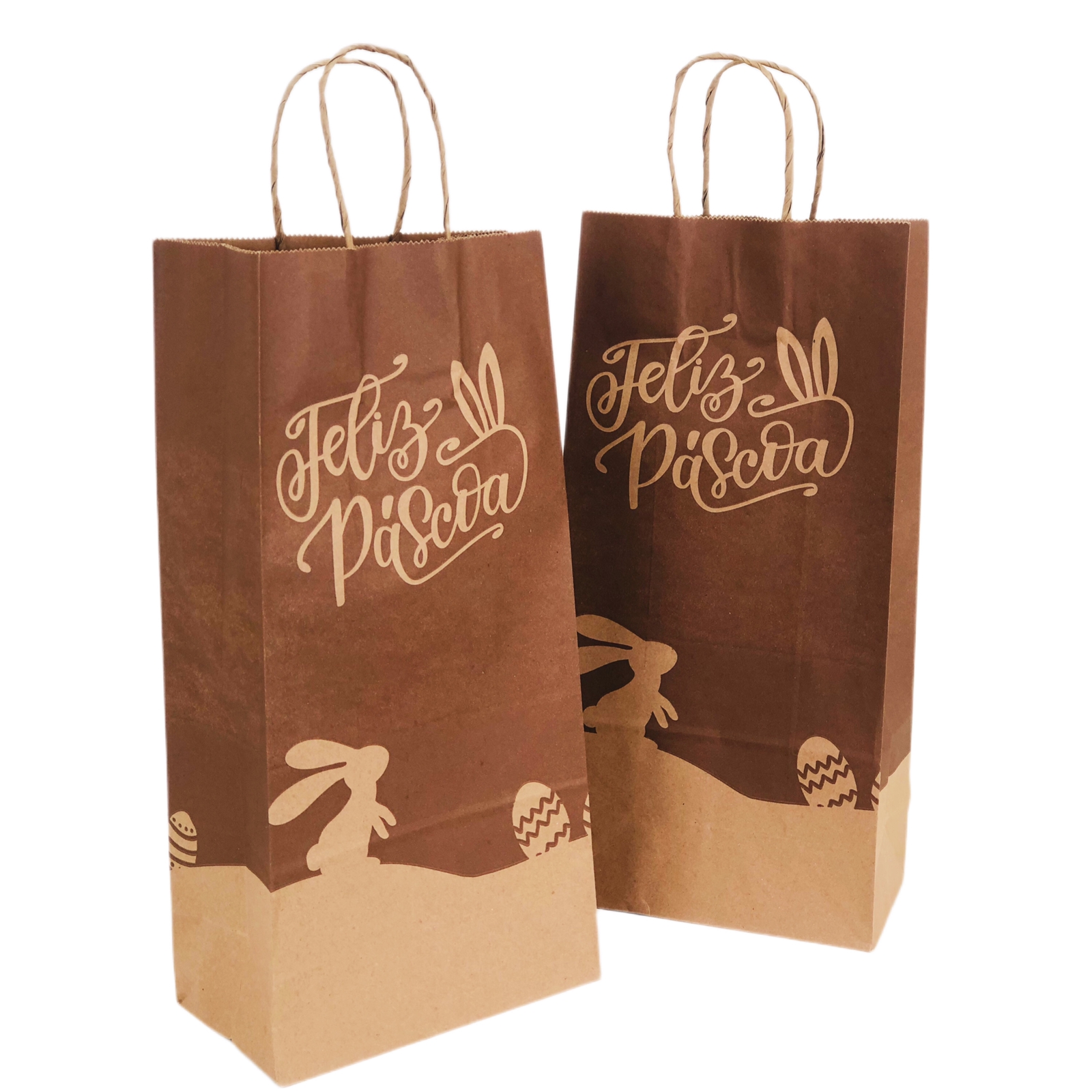 Sacola Kraft Feliz Páscoa (18 x 10,5 x 36 cm) – 100 unidades