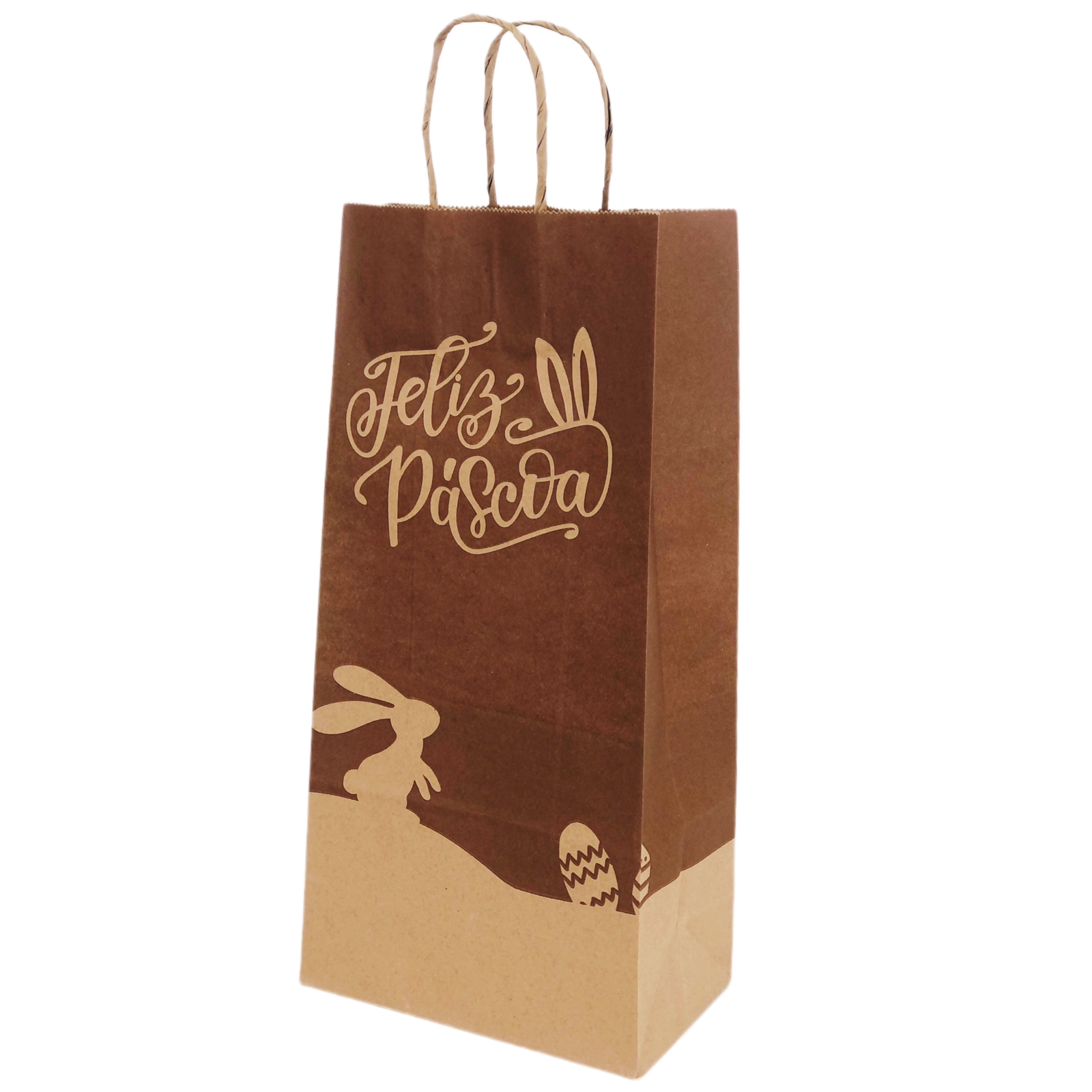 Sacola Kraft Feliz Páscoa (18 x 10,5 x 36 cm) – 100 unidades
