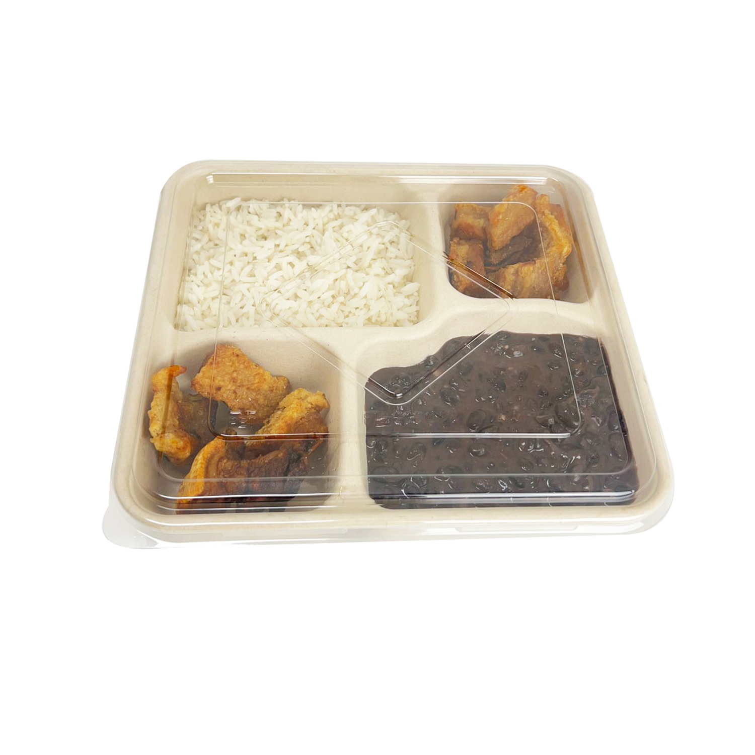 Marmita biodegradável 4 divisória c/ tampa Pet (1200ml) - 300 Unidades