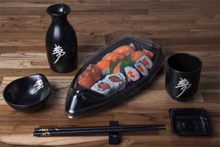 Barco 26 x 15,5 cm (Boat Médio) 500ml para sushi, sashimi, açai, brigadeiro - C/ TAMPA - 100 unds