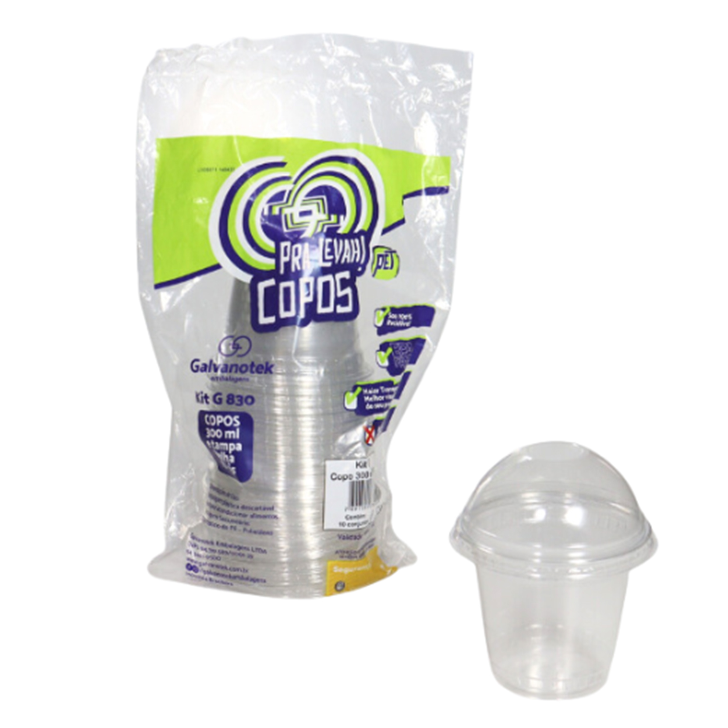 Copo Plástico c/ Tampa Bolha (300ml) G830 – 10 Unidades
