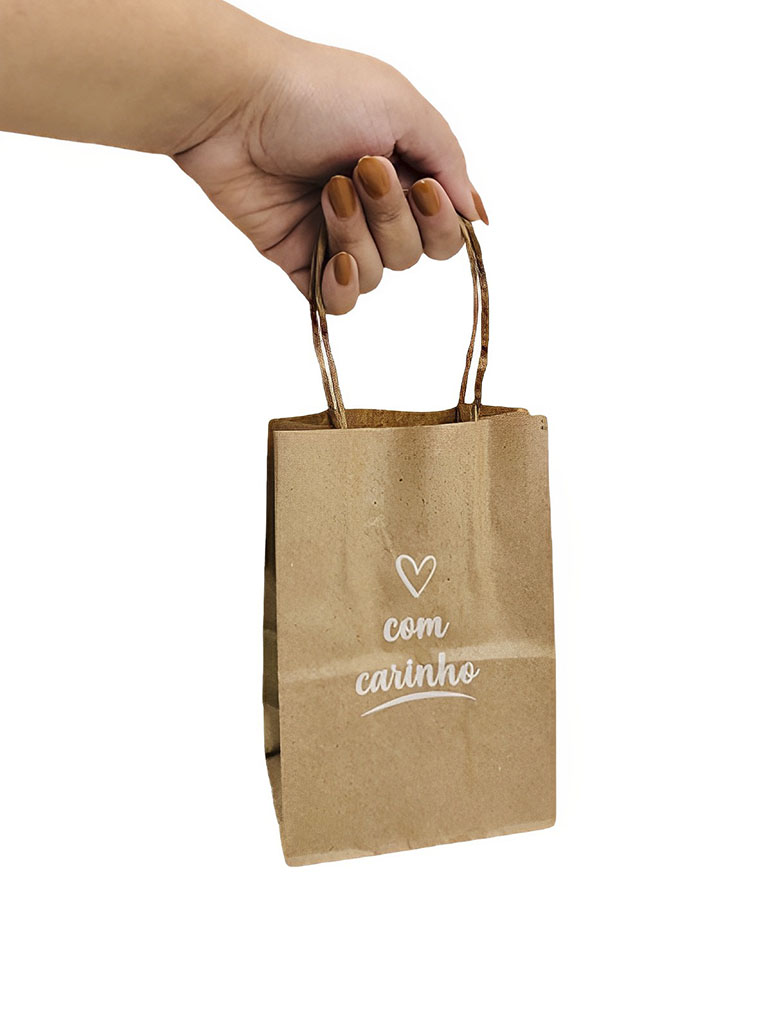 Sacola Kraft Pequena (12 x 8 x 18 cm) Com Carinho - 100 Unidades