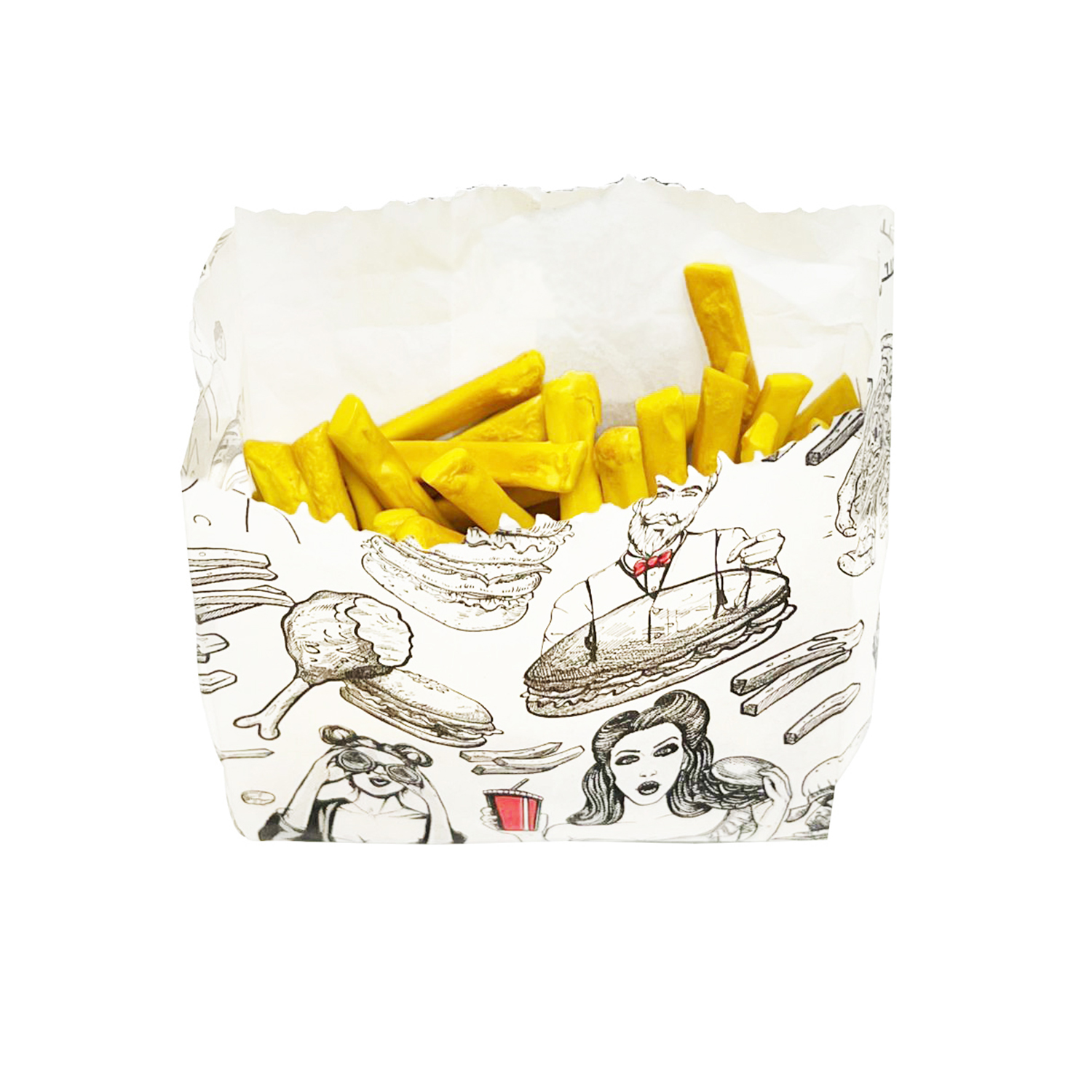 Saquinho Papel Anti Gordura (10,5 x 5 x 13 cm) p/ Batata Frita, Lanche, Salgados Linha Artesanal - 500 unidades