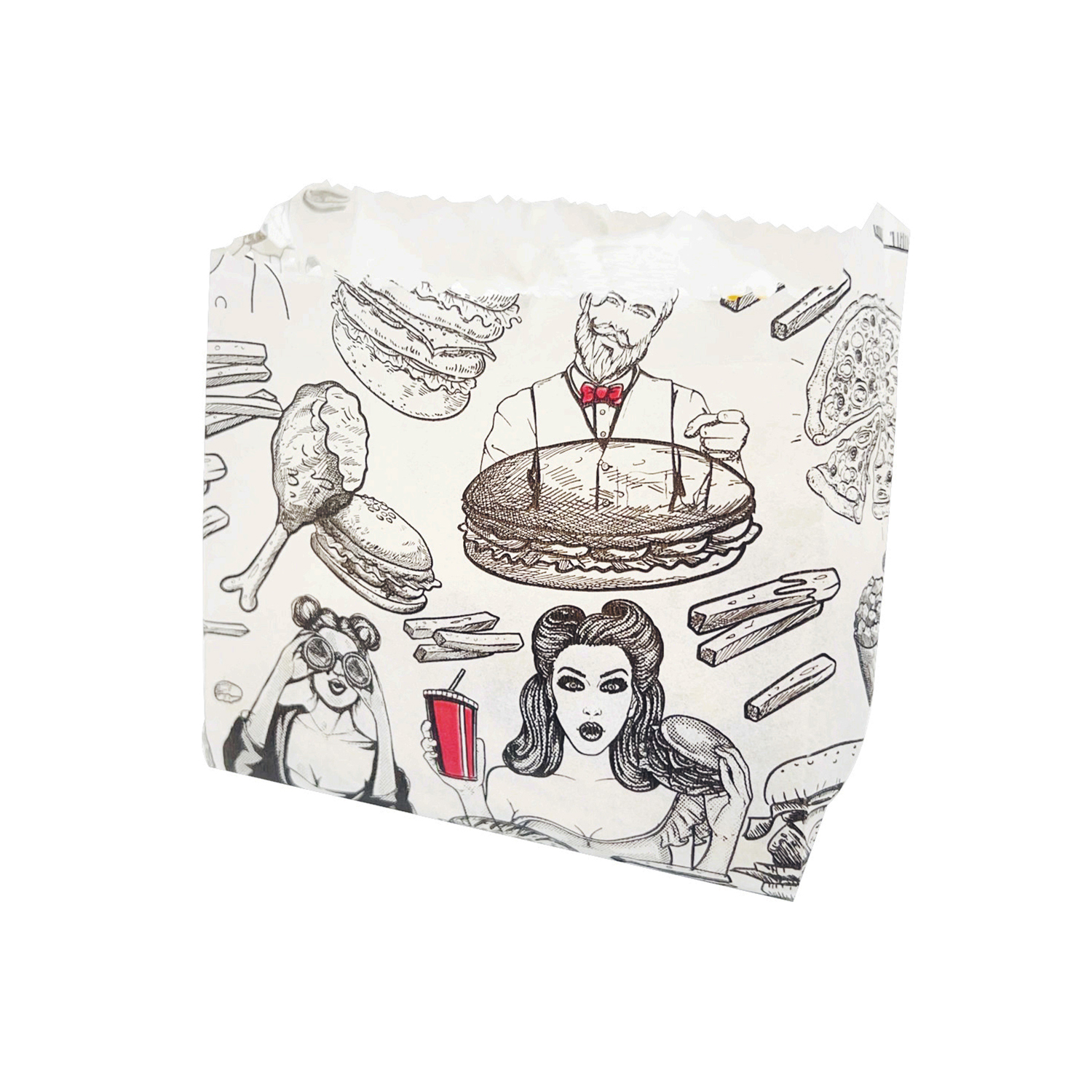 Saquinho Papel Anti Gordura (10,5 x 5 x 13 cm) p/ Batata Frita, Lanche, Salgados Linha Artesanal - 500 unidades