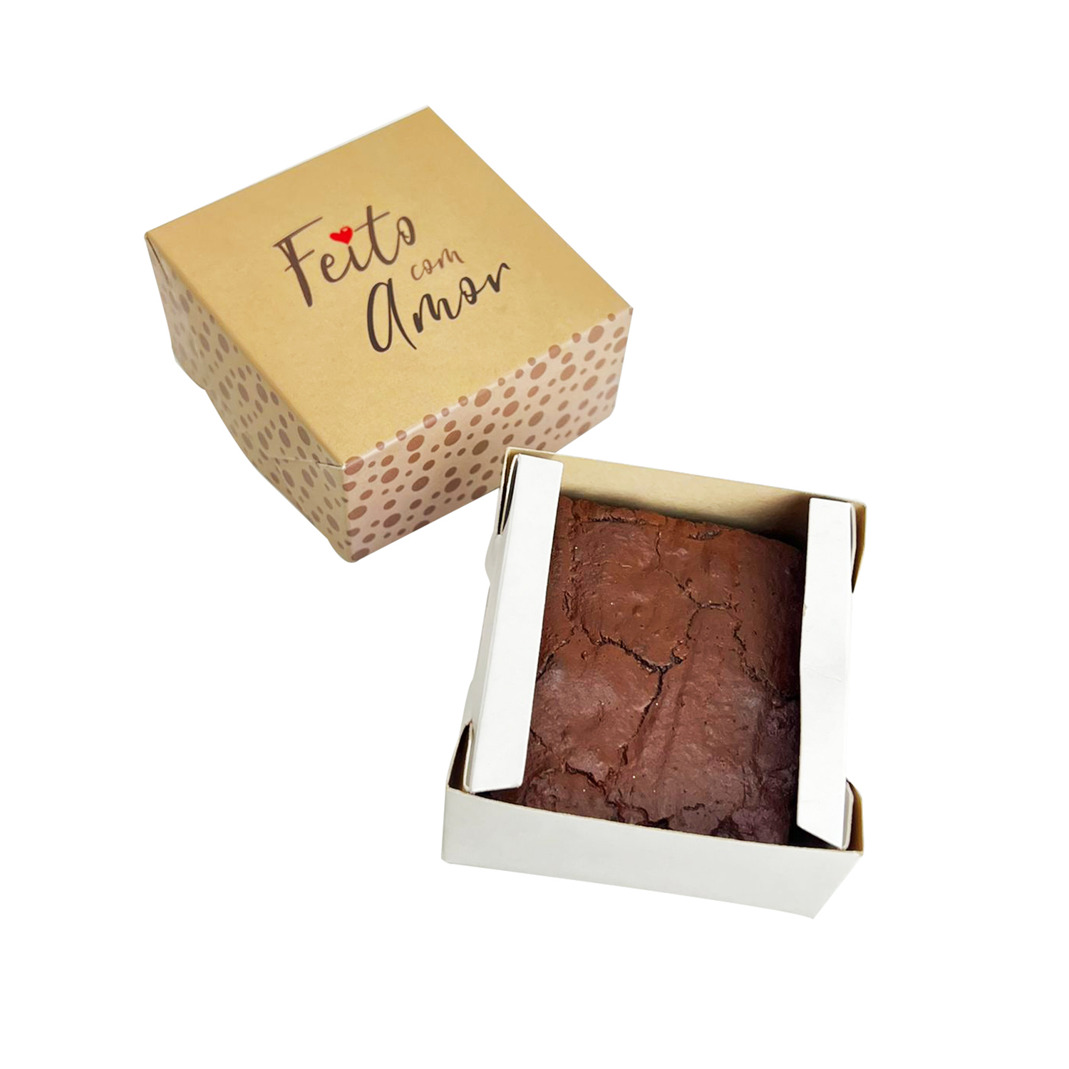 Embalagem Brownie Tampa e Fundo Forneável (8 x 8 x 4 cm) Feito com Amor - 100 unidades